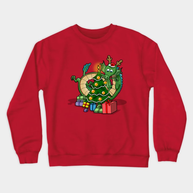 Christmas Anime Funny Dragon Christmas Tree Crewneck Sweatshirt by BoggsNicolas